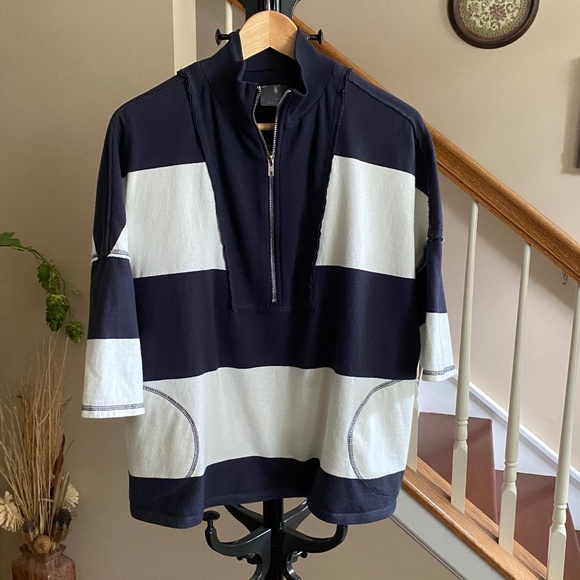 FP Movement Retro Rugby Polo Top Striped Navy and White Size Medium - Picture 1 of 13